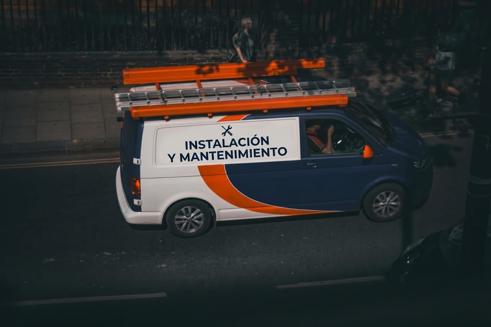 Service van parked on a street